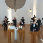 16.01.2022 der Projektchor unter Leitung von Christina Richtmann: Sopran: Barbara Bauer, Sabine Meier-Guthke, Martina Maurer / Alt: Annegret Kramer und Conny Hänssler-Schoetensack / Tenor: Tillmann Weisser / Bass: Thomas Dietrich und Michael Balser – im Vordergrund Pfarrer Johannes Knöller - Bild J. Bauer