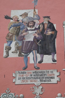 An der Fassade der Kramerzunft in MM sieht man dieses Bild: li. Sebastin Lotzer, re. Christoph Schappeler